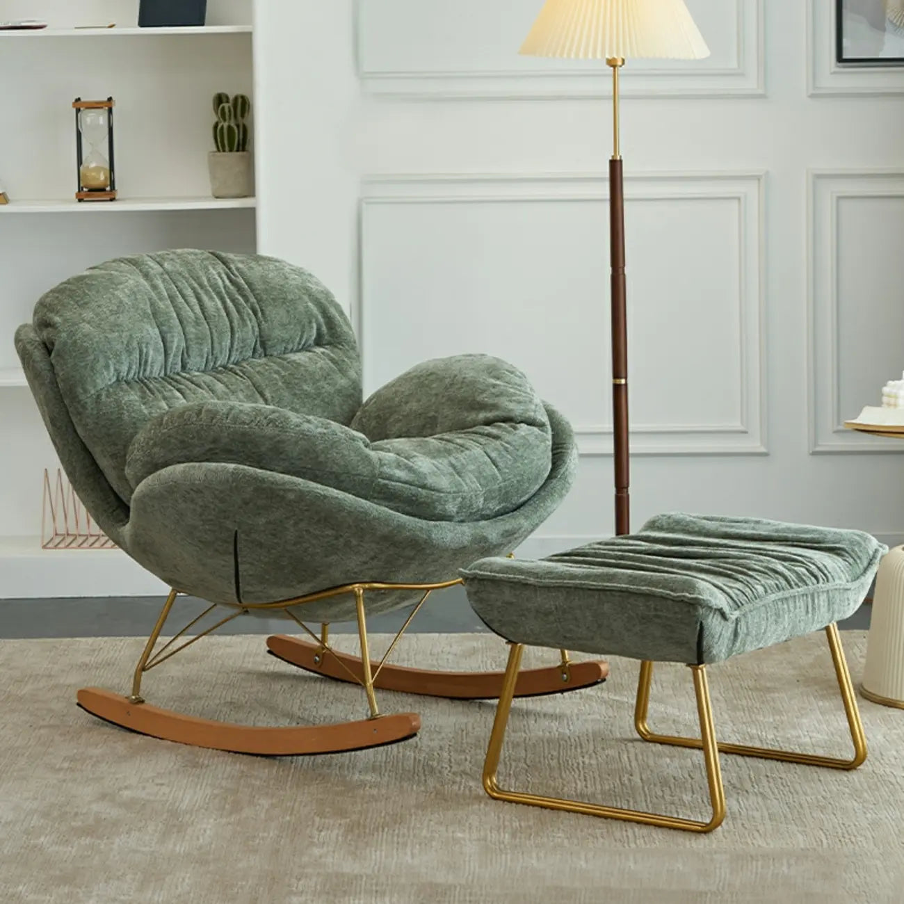 Fauteuil à bascule ergonomique rembourré en velours moderne pour chambre de bébé
