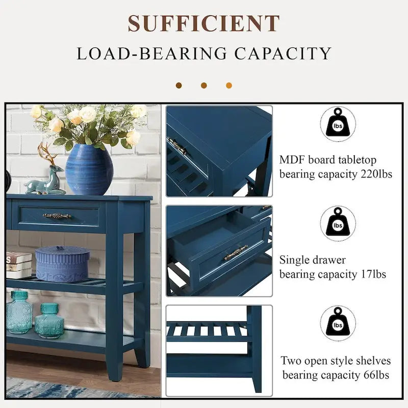 Table console de 42 po avec tiroirs et étagères à niveaux