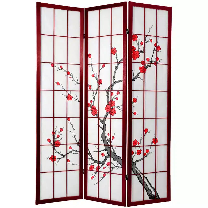 Séparateur de pièce Shoji 3 panneaux Cerisier en fleurs de 183 cm de haut