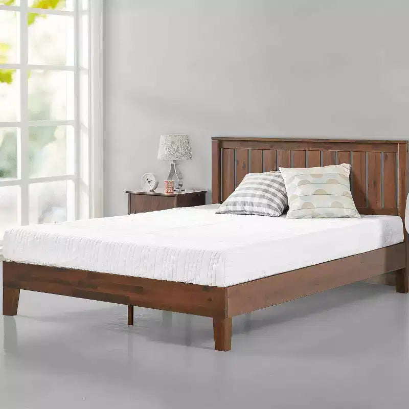 Lit plateforme en bois avec tête de lit, finition espresso