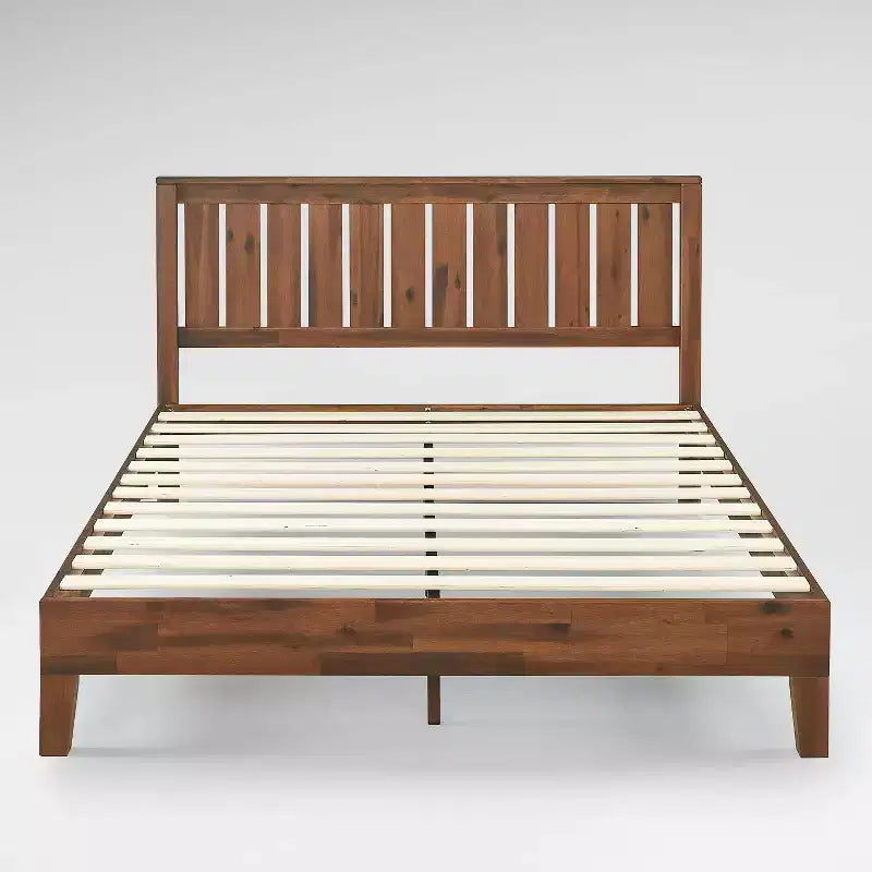 Lit plateforme en bois avec tête de lit, finition espresso