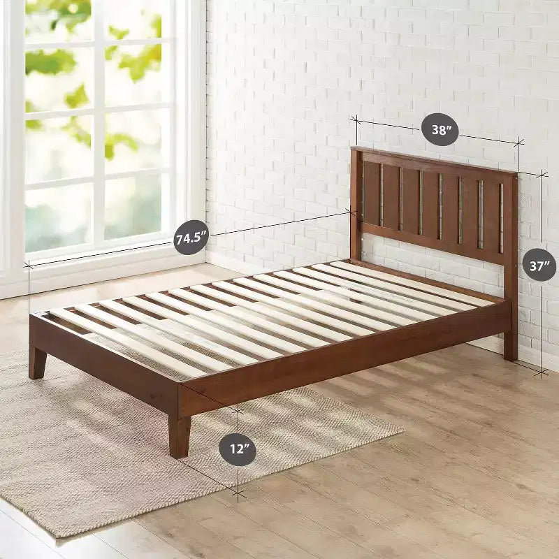 Lit plateforme en bois avec tête de lit, finition espresso