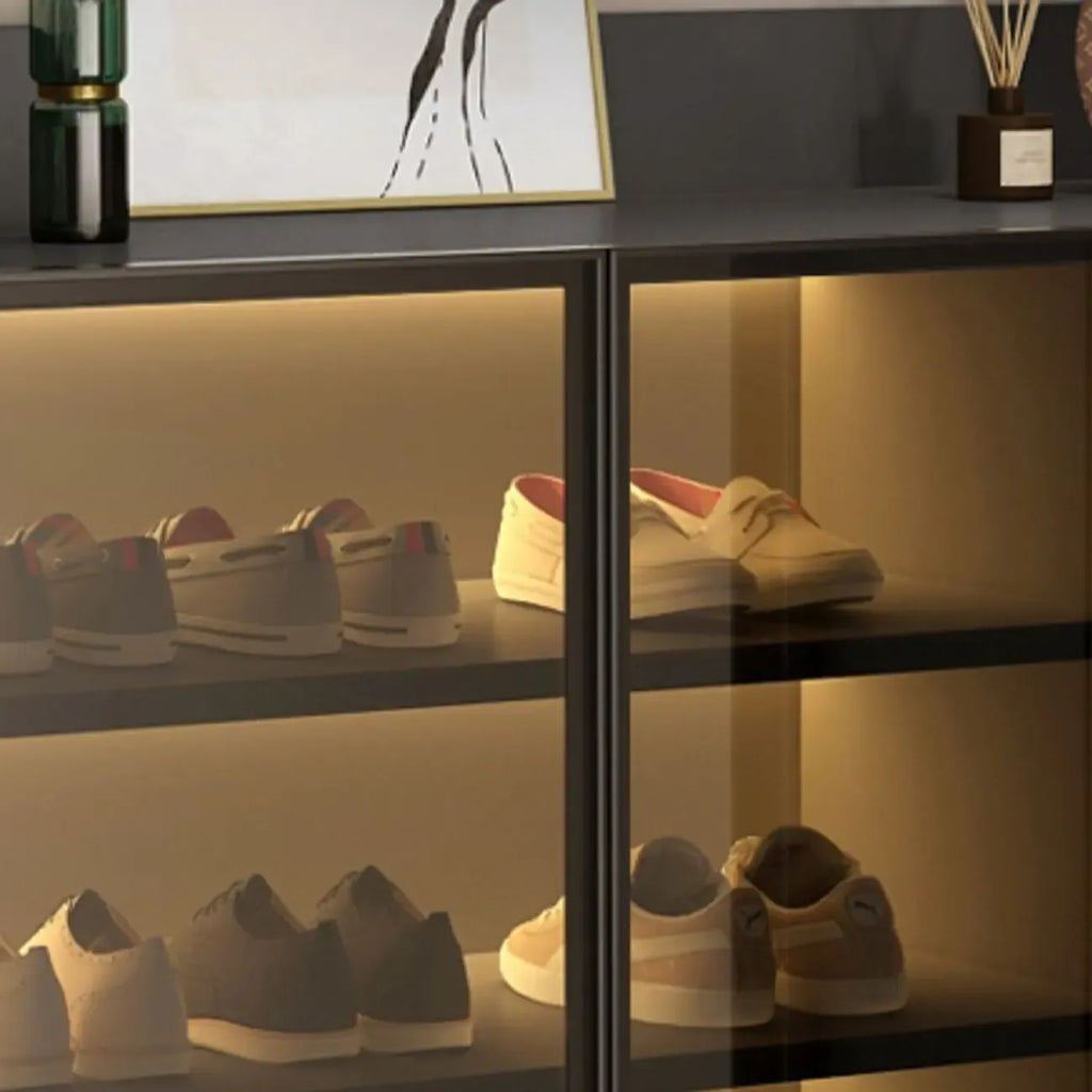 Meuble à chaussures éclairé par LED avec étagères réglables Portes transparentes