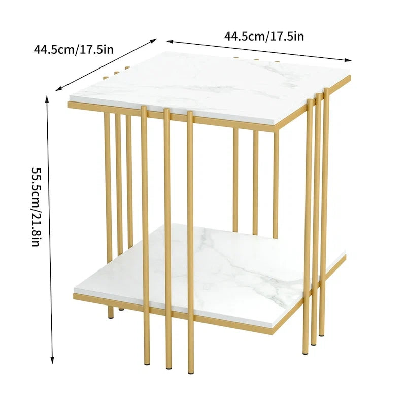 Table d'appoint à plateau en marbre 2 niveaux Carré Tables de bout d'appoint