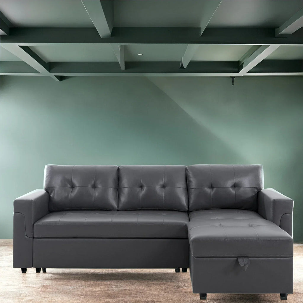 Canapé d'angle réversible avec lit gigogne, méridienne de rangement, pieds durables,
