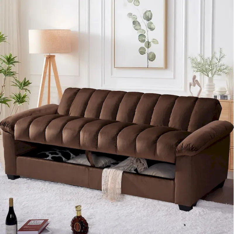 Canapé-lit convertible en velours de 82,7 po avec 2 oreillers