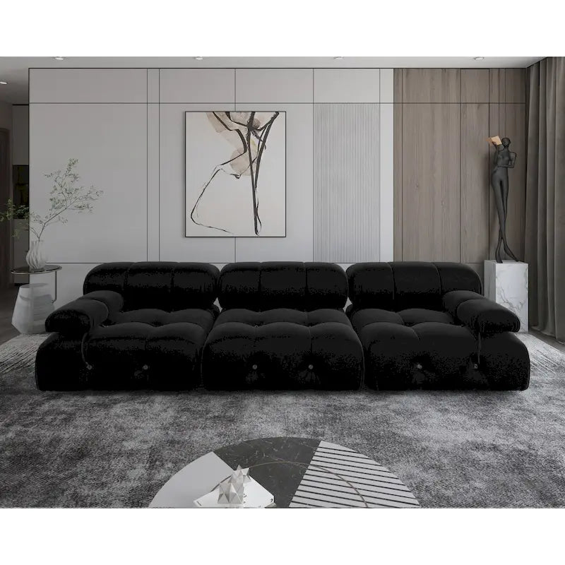 Canapé d'angle modulable noir en velours