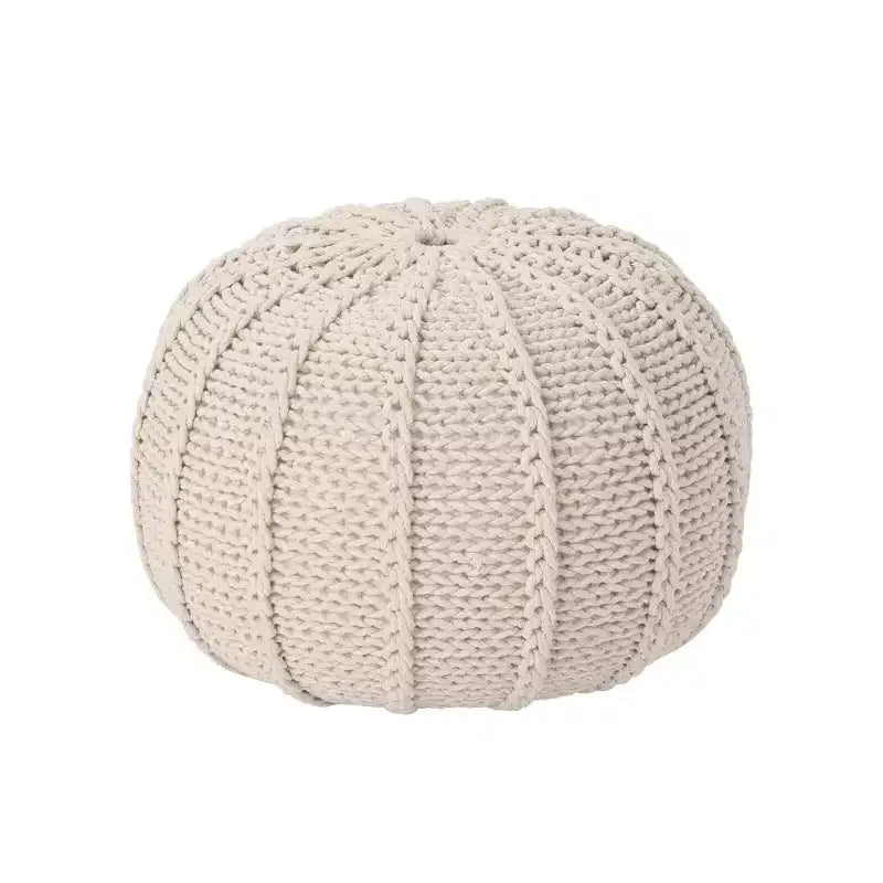 Pouf ottoman rond en coton tricoté, cousu main