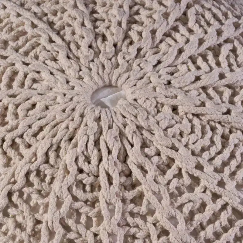 Pouf ottoman rond en coton tricoté, cousu main