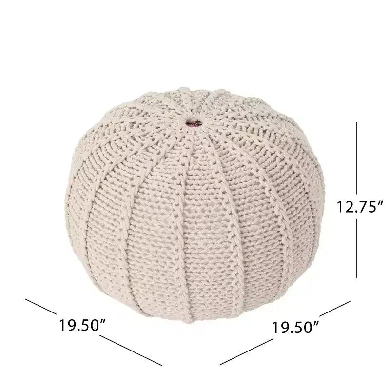 Pouf ottoman rond en coton tricoté, cousu main