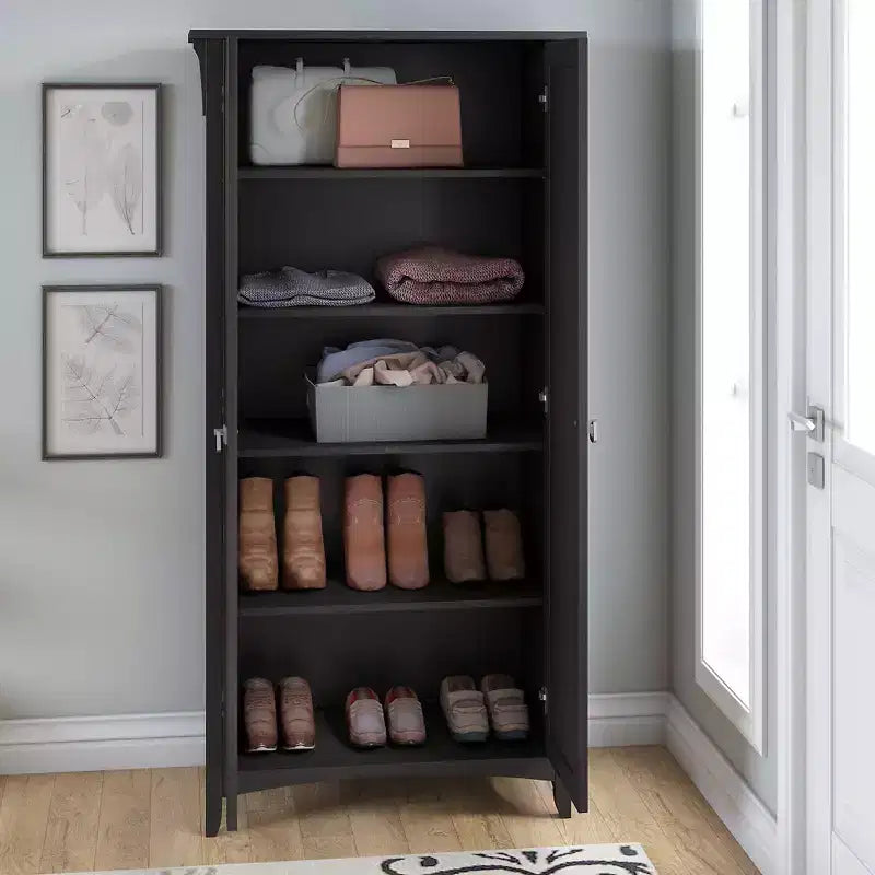 Meuble de rangement haut avec portes, 5 étagères, style Mission