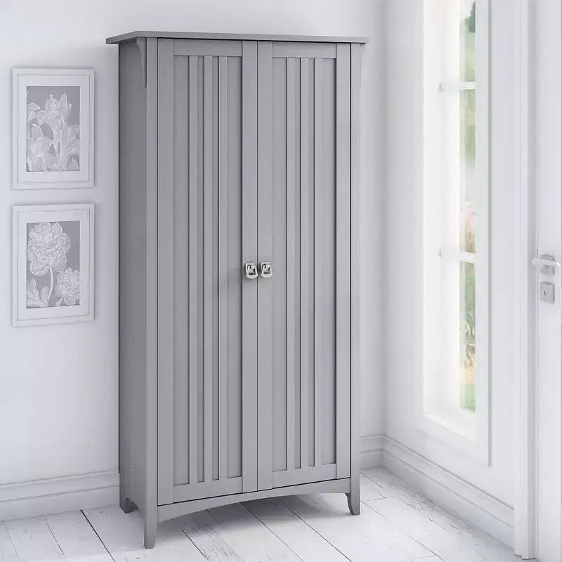 Meuble de rangement haut avec portes, 5 étagères, style Mission