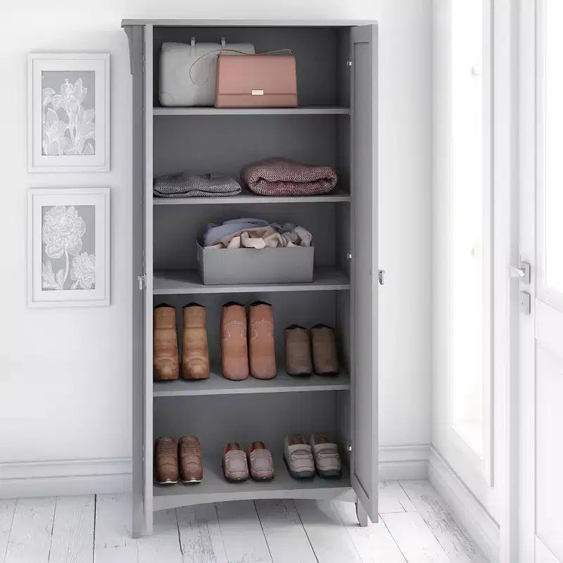 Meuble de rangement haut avec portes, 5 étagères, style Mission