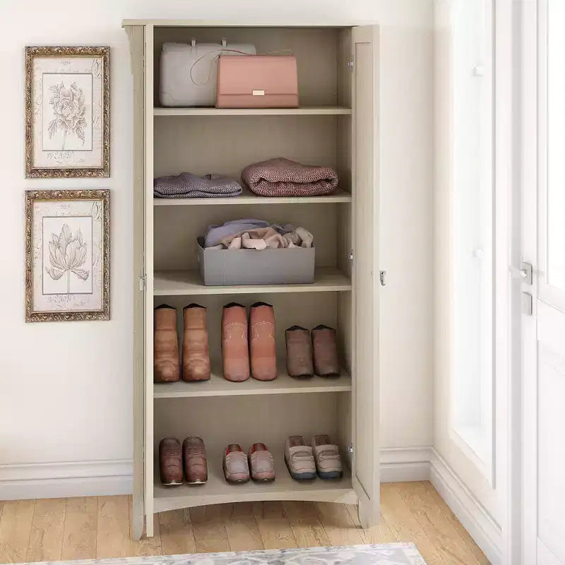 Meuble de rangement haut avec portes, 5 étagères, style Mission
