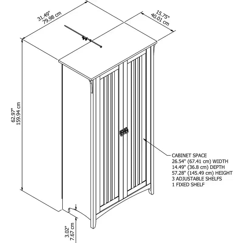 Meuble de rangement haut avec portes, 5 étagères, style Mission