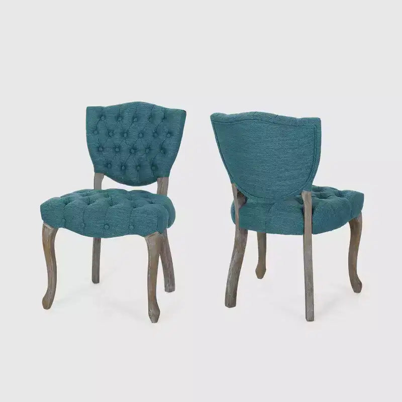 Ensemble de 2 chaises de salle à manger capitonnées en bois d'hévéa dossier King Louis