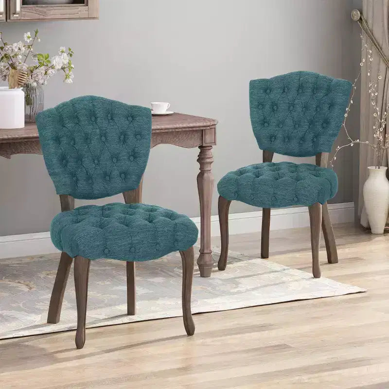 Ensemble de 2 chaises de salle à manger capitonnées en bois d'hévéa dossier King Louis