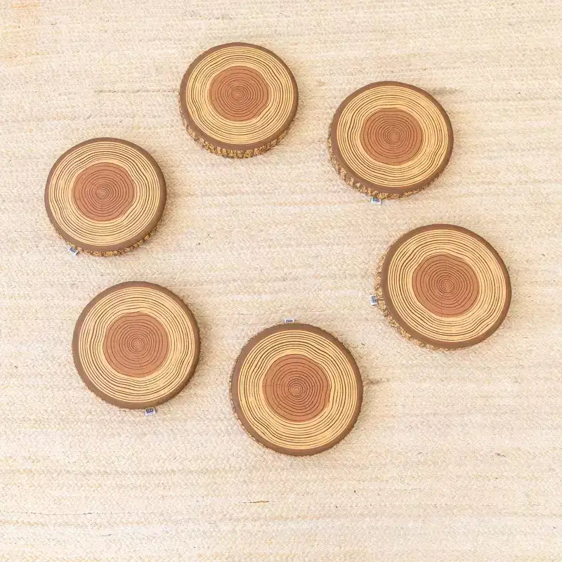 Coussins de sol en mousse motif tronc d'arbre - Lot de 6
