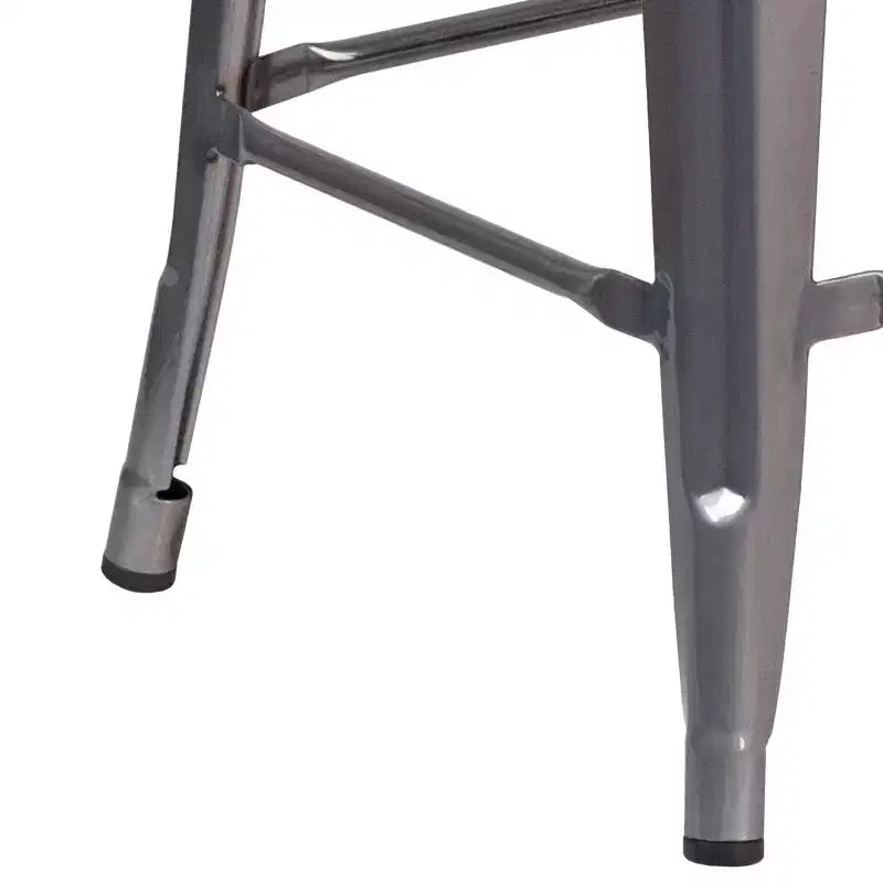 Tabouret de comptoir intérieur en métal argenté antique sans dossier, 61 cm de haut, avec assise carrée