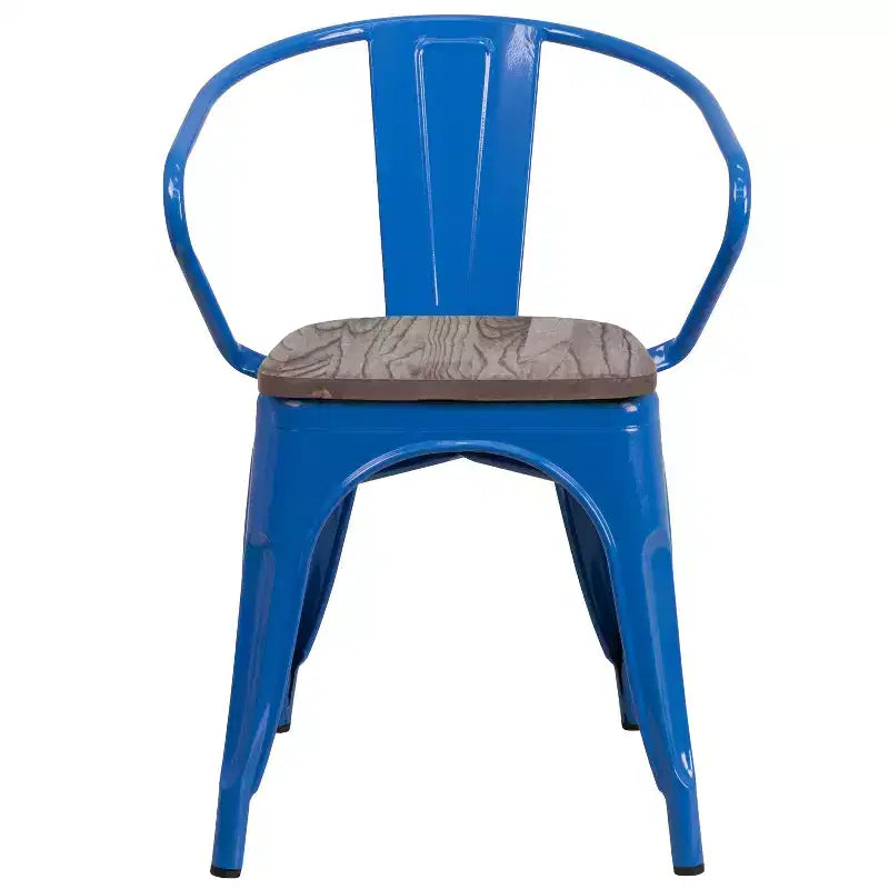 Chaise de bistrot empilable en métal avec assise et accoudoirs en bois