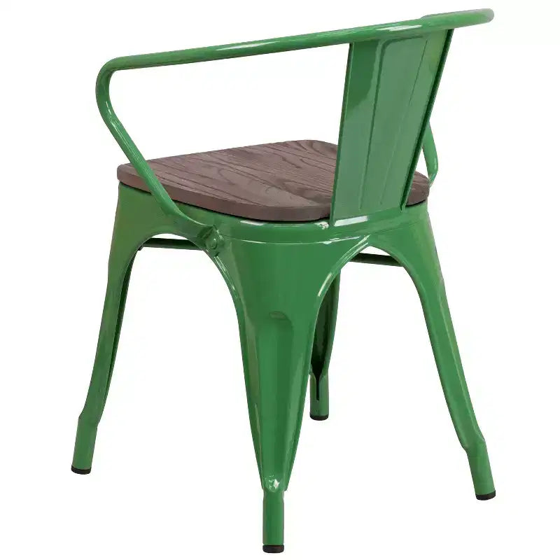 Chaise de bistrot empilable en métal avec assise et accoudoirs en bois