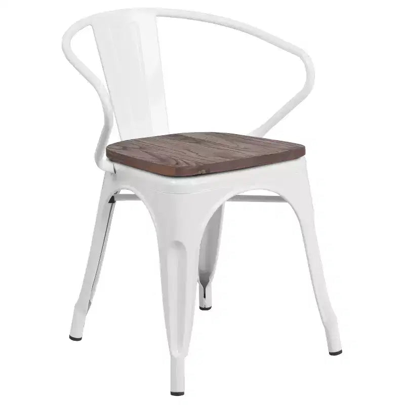 Chaise de bistrot empilable en métal avec assise et accoudoirs en bois