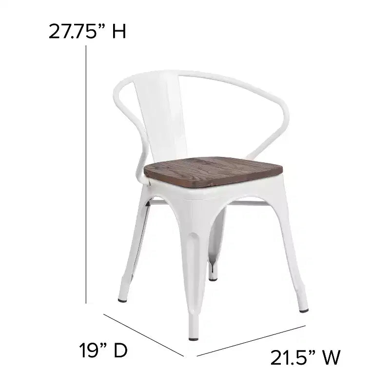 Chaise de bistrot empilable en métal avec assise et accoudoirs en bois