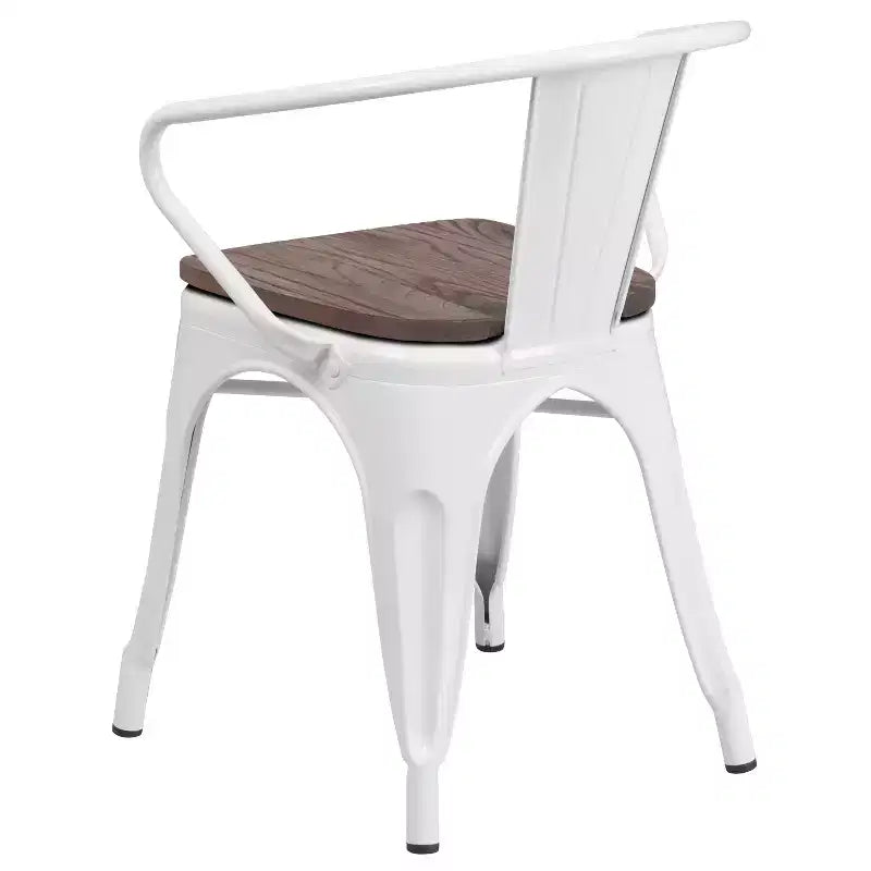 Chaise de bistrot empilable en métal avec assise et accoudoirs en bois
