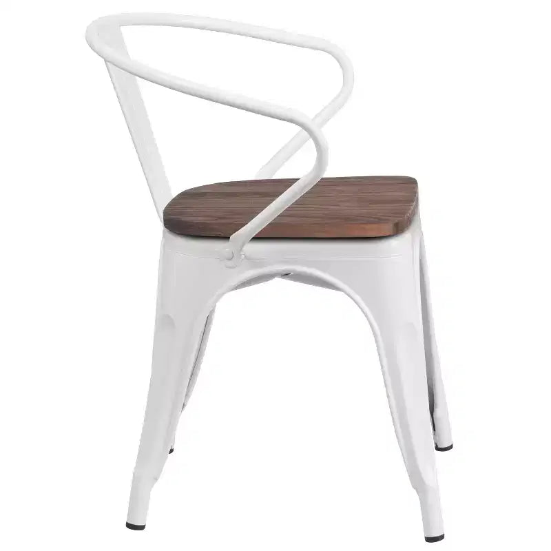 Chaise de bistrot empilable en métal avec assise et accoudoirs en bois