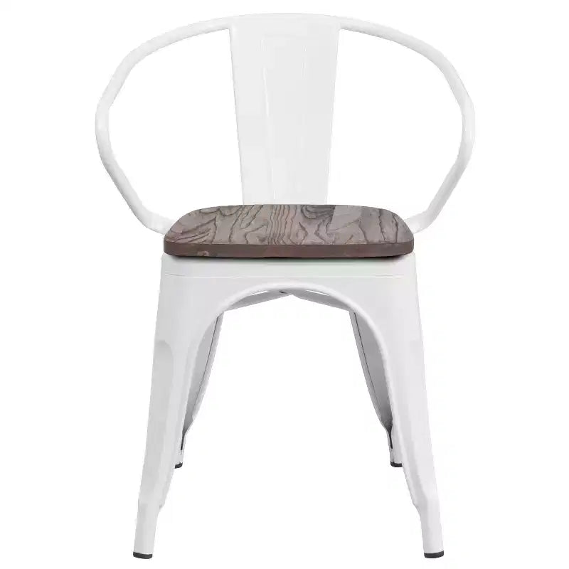 Chaise de bistrot empilable en métal avec assise et accoudoirs en bois