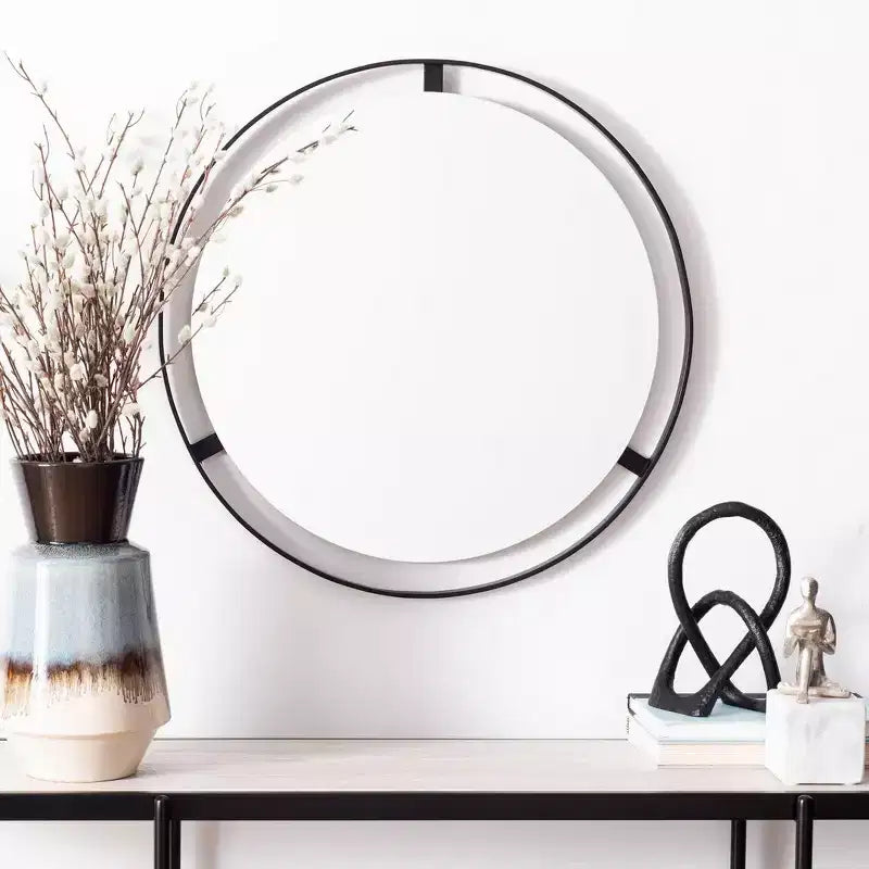 Miroir rond mural cadre en fer et MDF 17"
