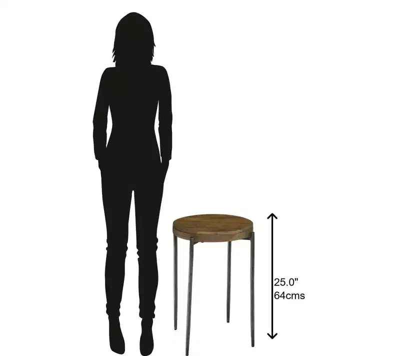 Table d'appoint ronde en manguier avec base en fer forgé