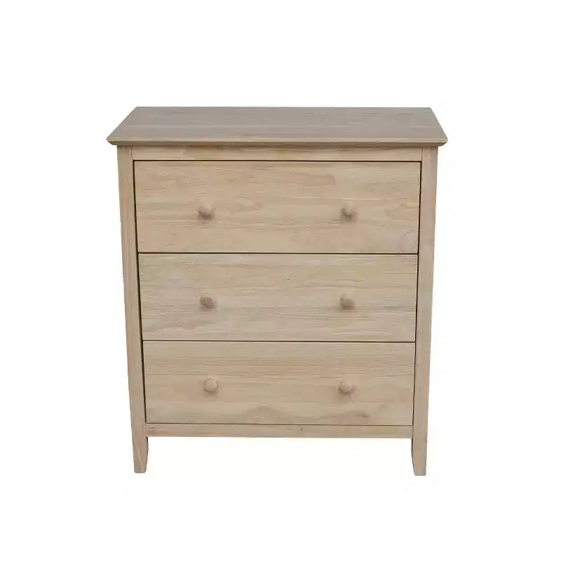 Commode inachevée en bois dur à 3 tiroirs