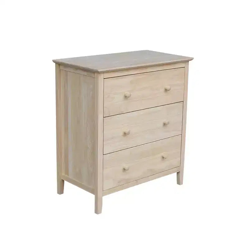 Commode inachevée en bois dur à 3 tiroirs