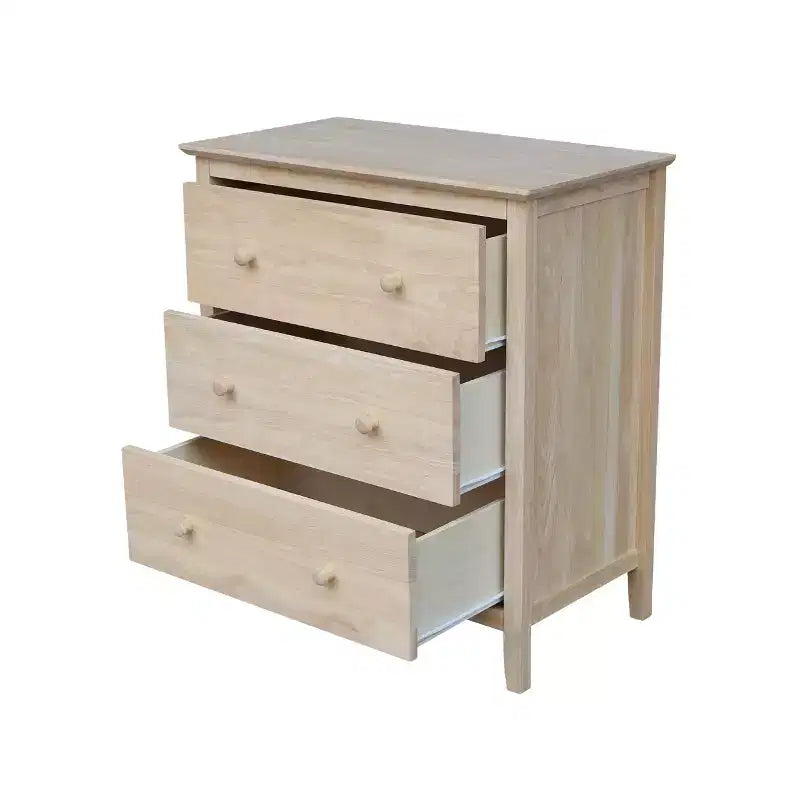 Commode inachevée en bois dur à 3 tiroirs