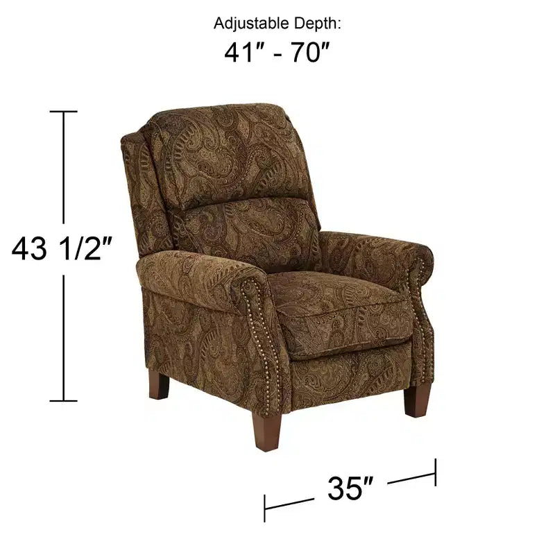 Fauteuil inclinable 3 positions en tissu cachemire marron chaud avec repose-pieds manuel poussoir