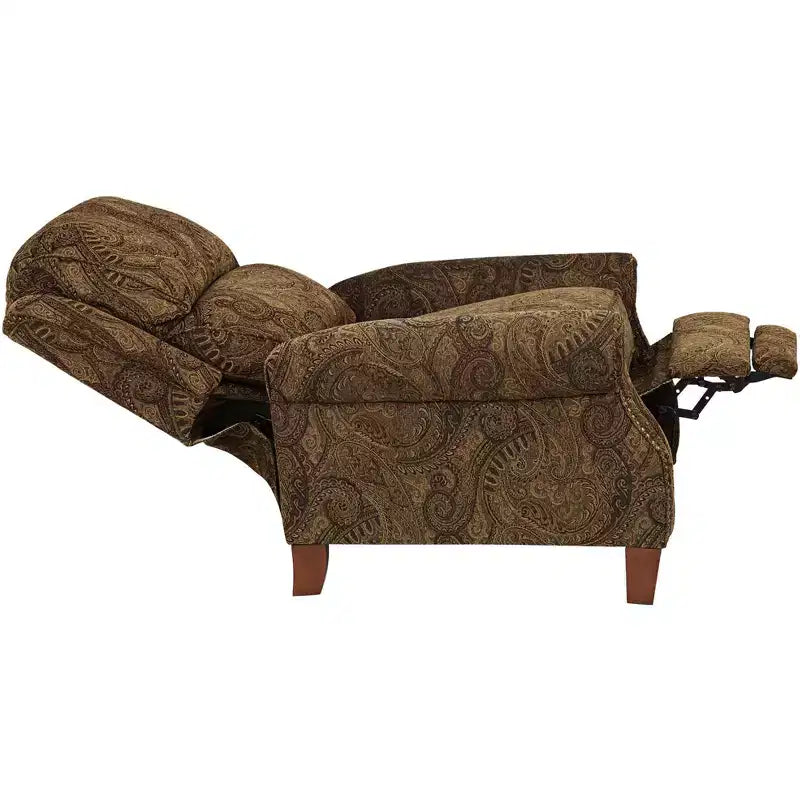 Fauteuil inclinable 3 positions en tissu cachemire marron chaud avec repose-pieds manuel poussoir