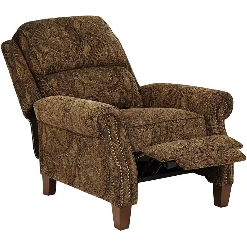 Fauteuil inclinable 3 positions en tissu cachemire marron chaud avec repose-pieds manuel poussoir