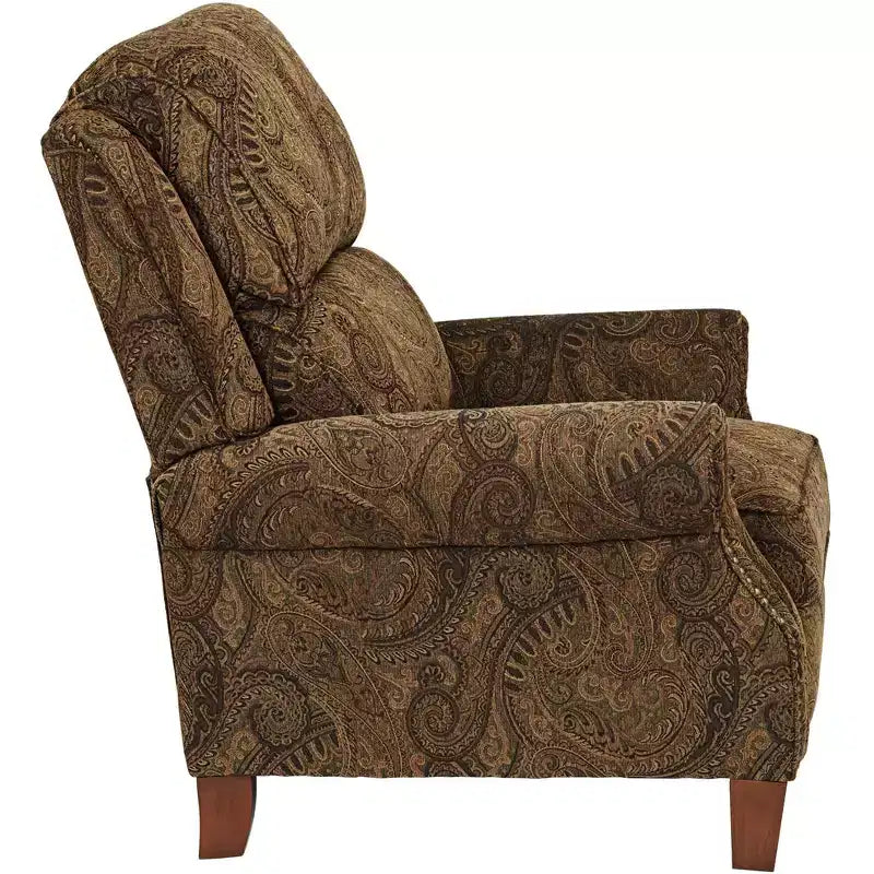 Fauteuil inclinable 3 positions en tissu cachemire marron chaud avec repose-pieds manuel poussoir