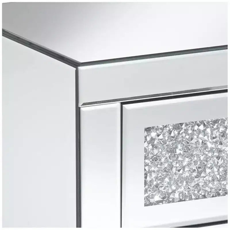Table d'appoint rectangulaire moderne en miroir 20x14 avec 3 tiroirs en verre de cristal argenté