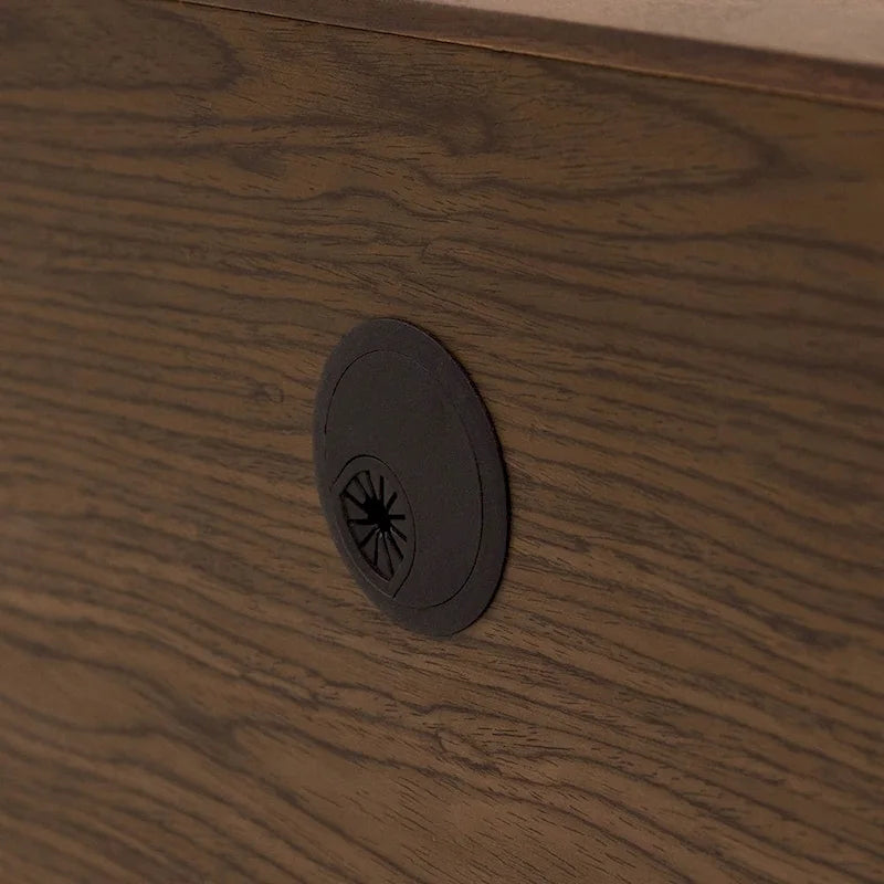 Meuble TV minimaliste avec tiroirsConsole multimédia en bois massif avec placards, porte abattante, placage noyer, entièrement assemblé