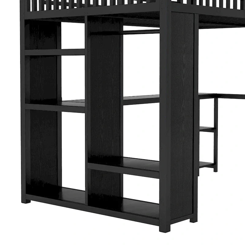 Lit mezzanine taille XL avec armoire intégrée