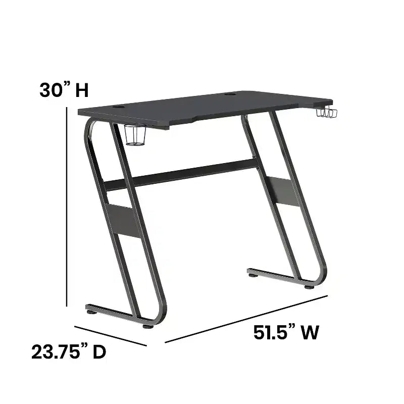 Bureau ergonomique professionnel pour gaming avec porte-gobelet et crochet pour casque