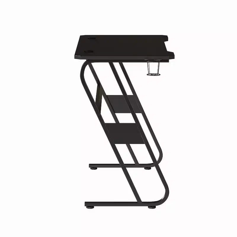 Bureau ergonomique professionnel pour gaming avec porte-gobelet et crochet pour casque