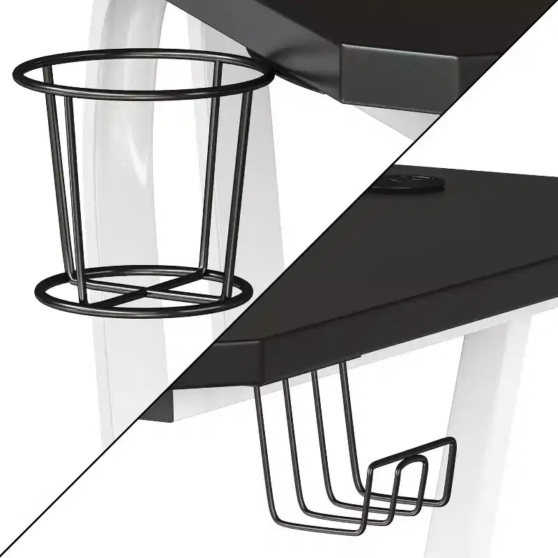 Bureau ergonomique professionnel pour gaming avec porte-gobelet et crochet pour casque