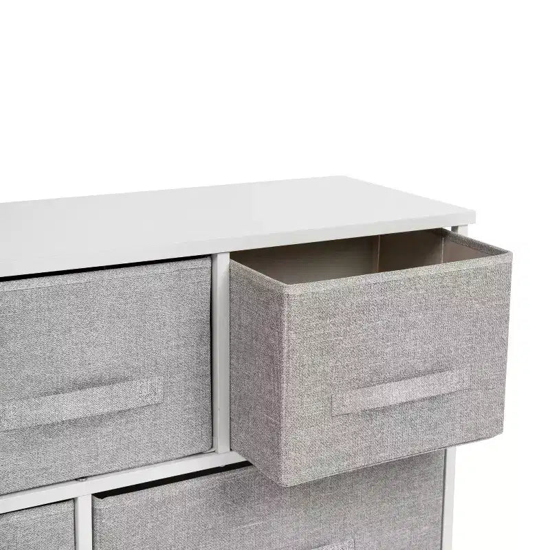 Commode de rangement à 5 tiroirs avec plateau en bois et tiroirs en tissu foncé