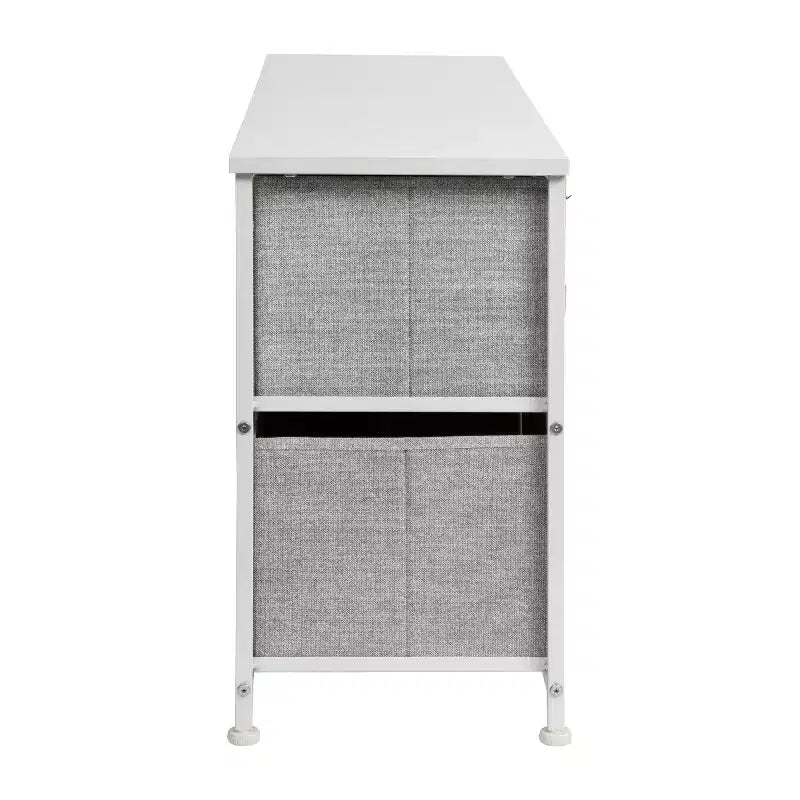Commode de rangement à 5 tiroirs avec plateau en bois et tiroirs en tissu foncé