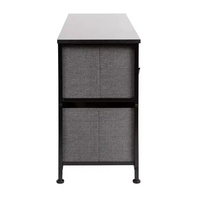 Commode de rangement à 5 tiroirs avec plateau en bois et tiroirs en tissu foncé