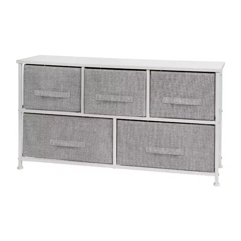 Commode de rangement à 5 tiroirs avec plateau en bois et tiroirs en tissu foncé