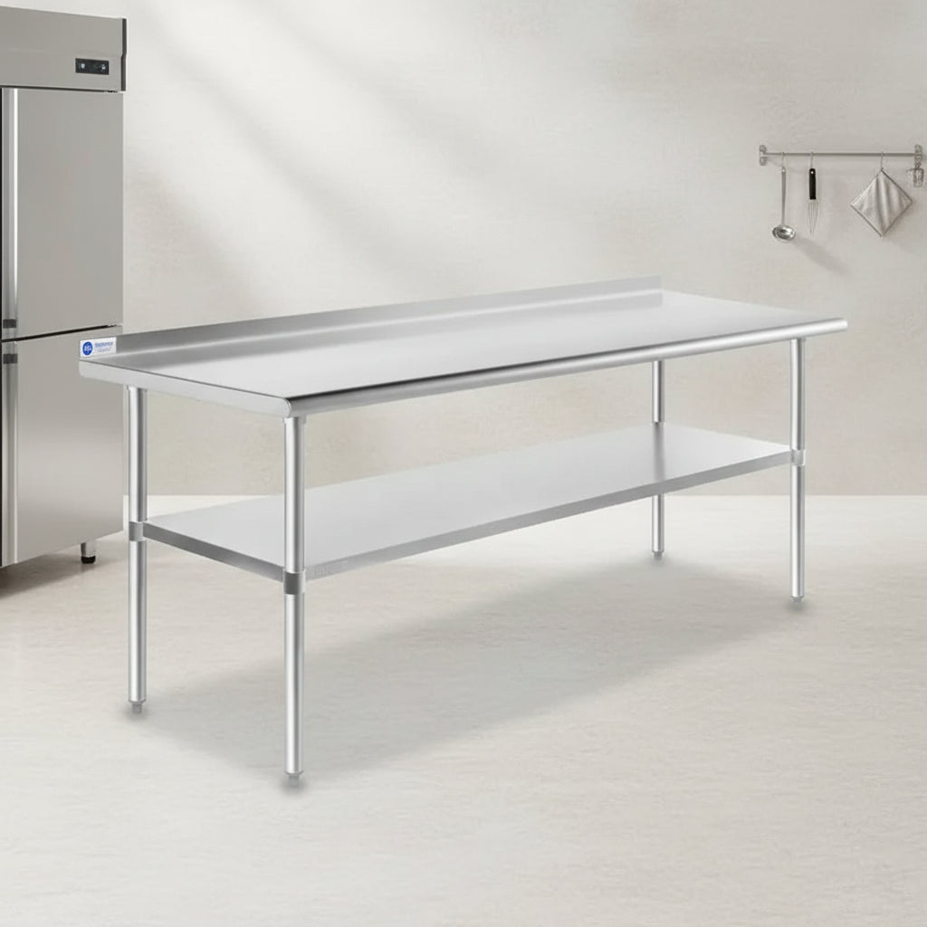 GRIDMANN Stainless Steel Tables with Backsplash and Undershelf, NSF Commercial Kitchen Work & Prep Tables for Restaurant and Home